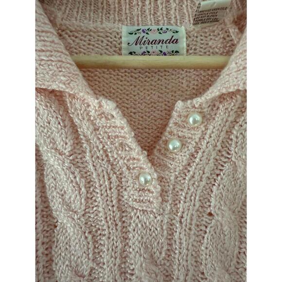 Miranda Vintage Womens Size Petite Pink Cable Knit Sweater Preppy Grandmacore - Picture 4 of 8